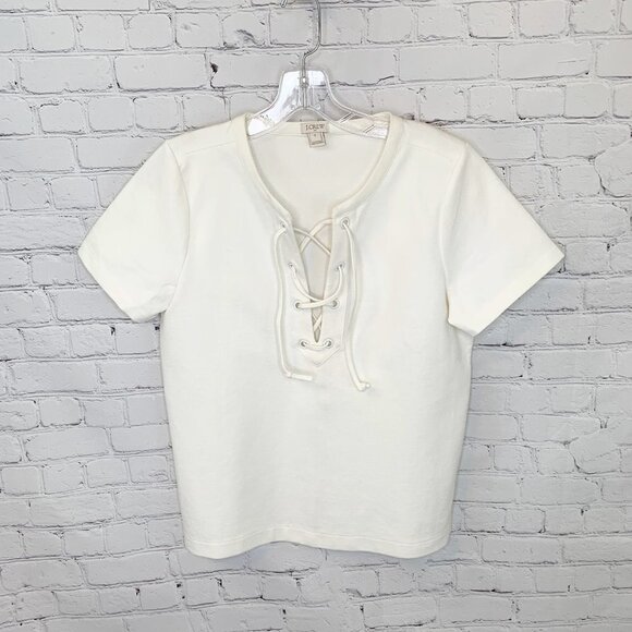 J. CREW FACTORY IVORY LACE UP GROMMET TOP - SMALL - Picture 2 of 5